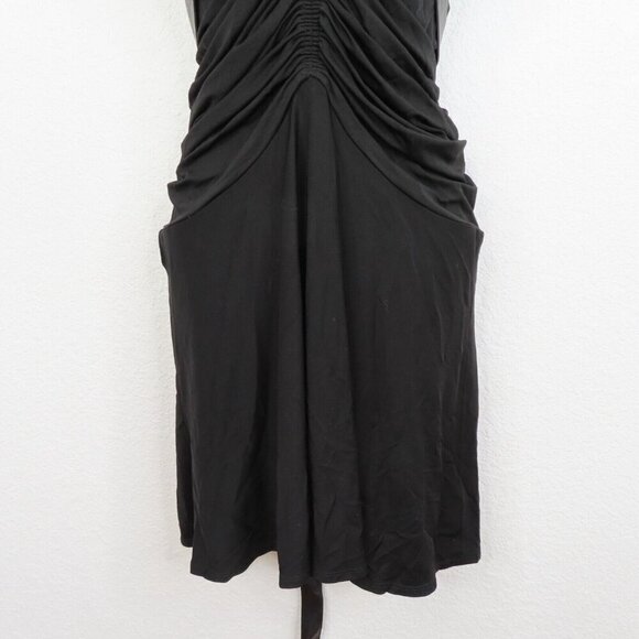 Donna Karan Medium Black Strapless Ruched Dress Leather Straps Union Made VTG - Picture 6 of 12